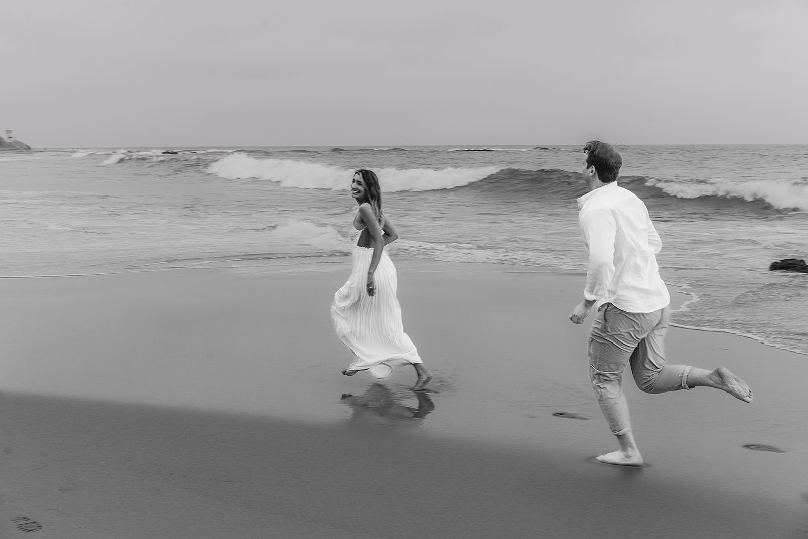 Couple black and white beach photos in Orange County California 
