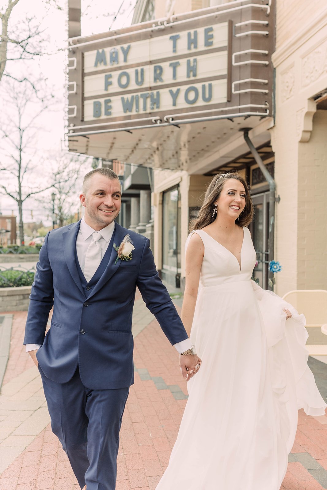 Bride and Groom portraits in downtown Northville