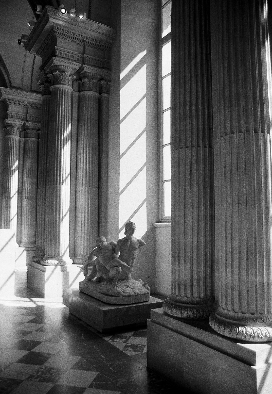 Black and white photo of art in Paris