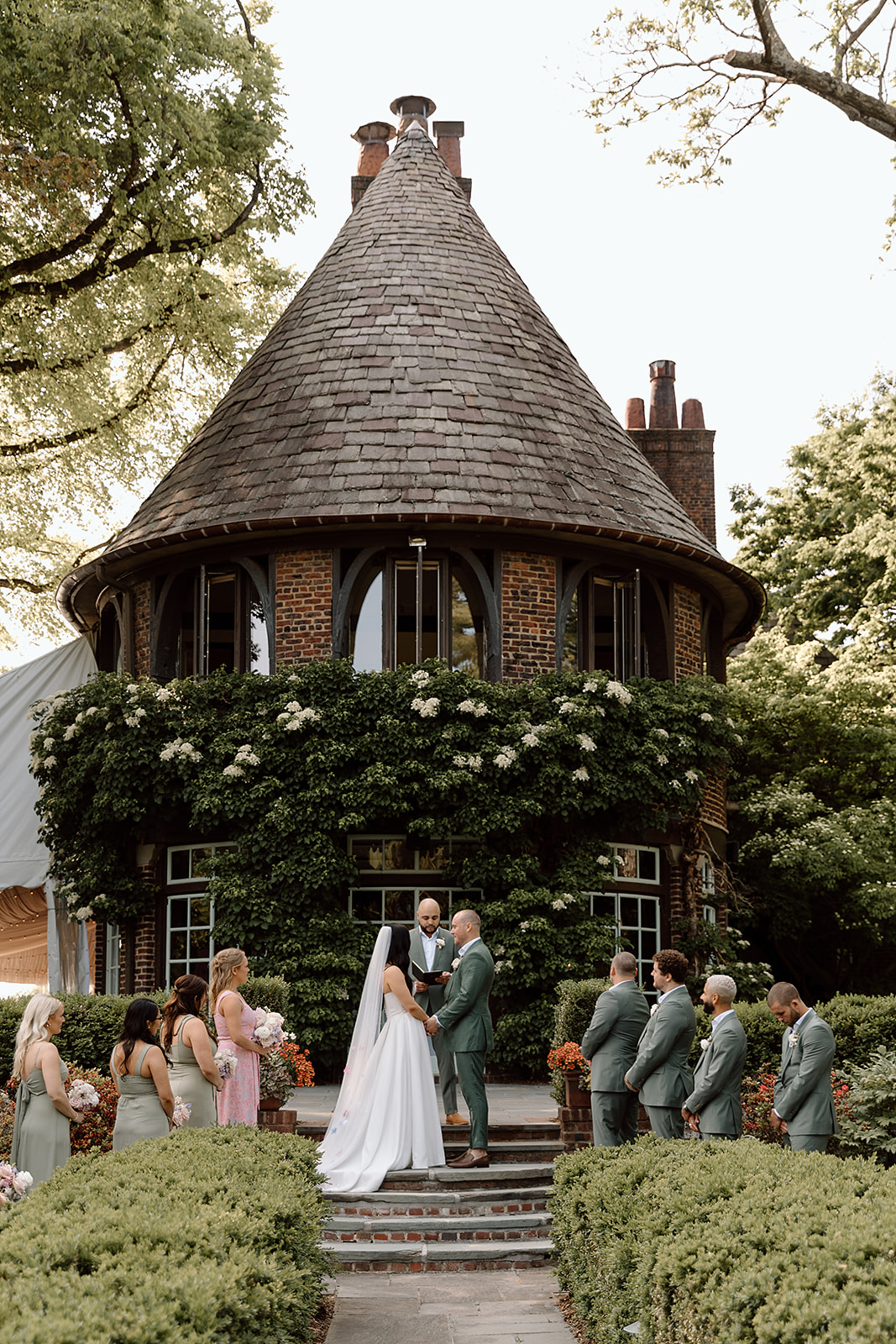 a ceremony at the historic club house at Greenville country club wedding 