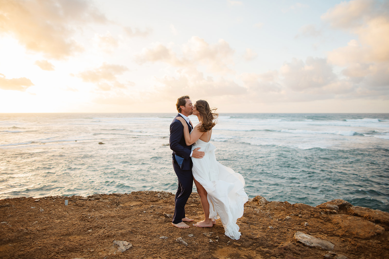 Kauai Shipwrecks beach cliff elopement