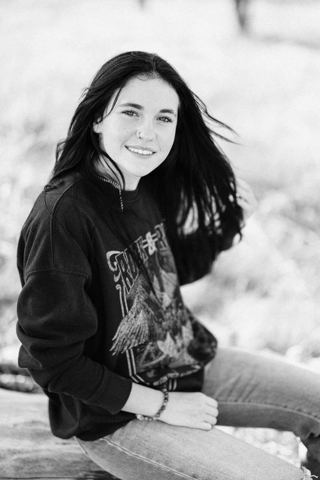 Portrait of senior girl in black and white