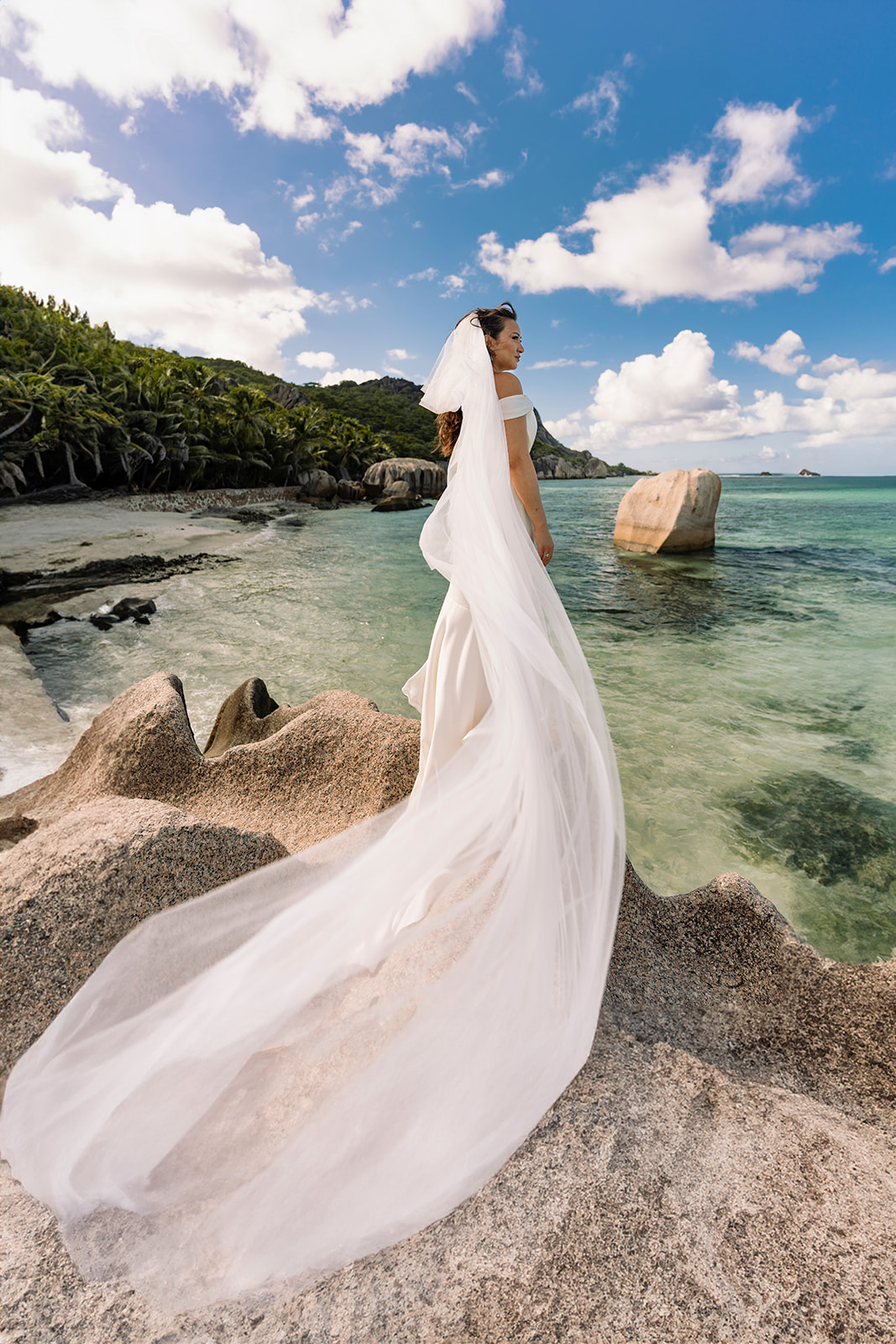 Wedding photography of a beautiful wedding on Anse Source d'Argent beach, La Digue, Seychelles. 