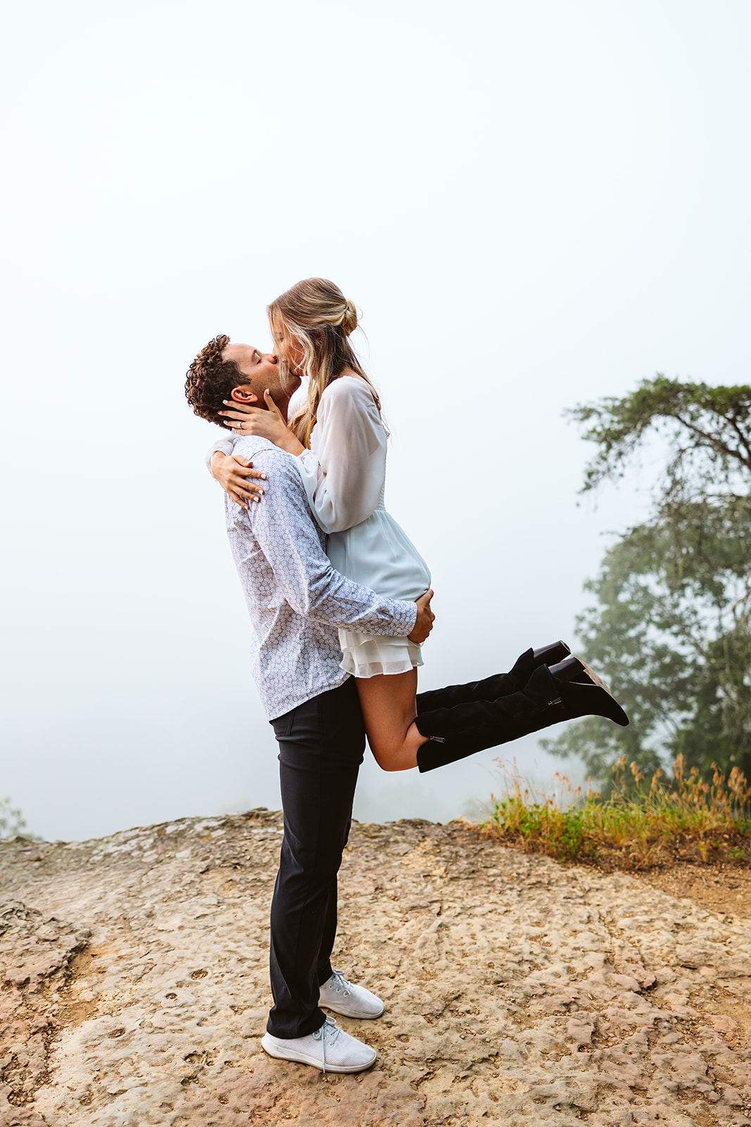 Ethereal foggy cliffside engagement session in Nashville, Tennessee