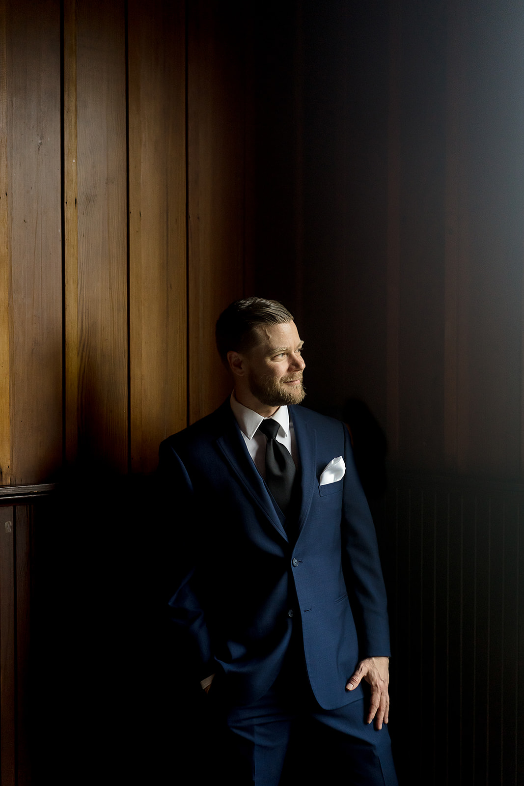 groom portrait during getting ready at port gamble wedding