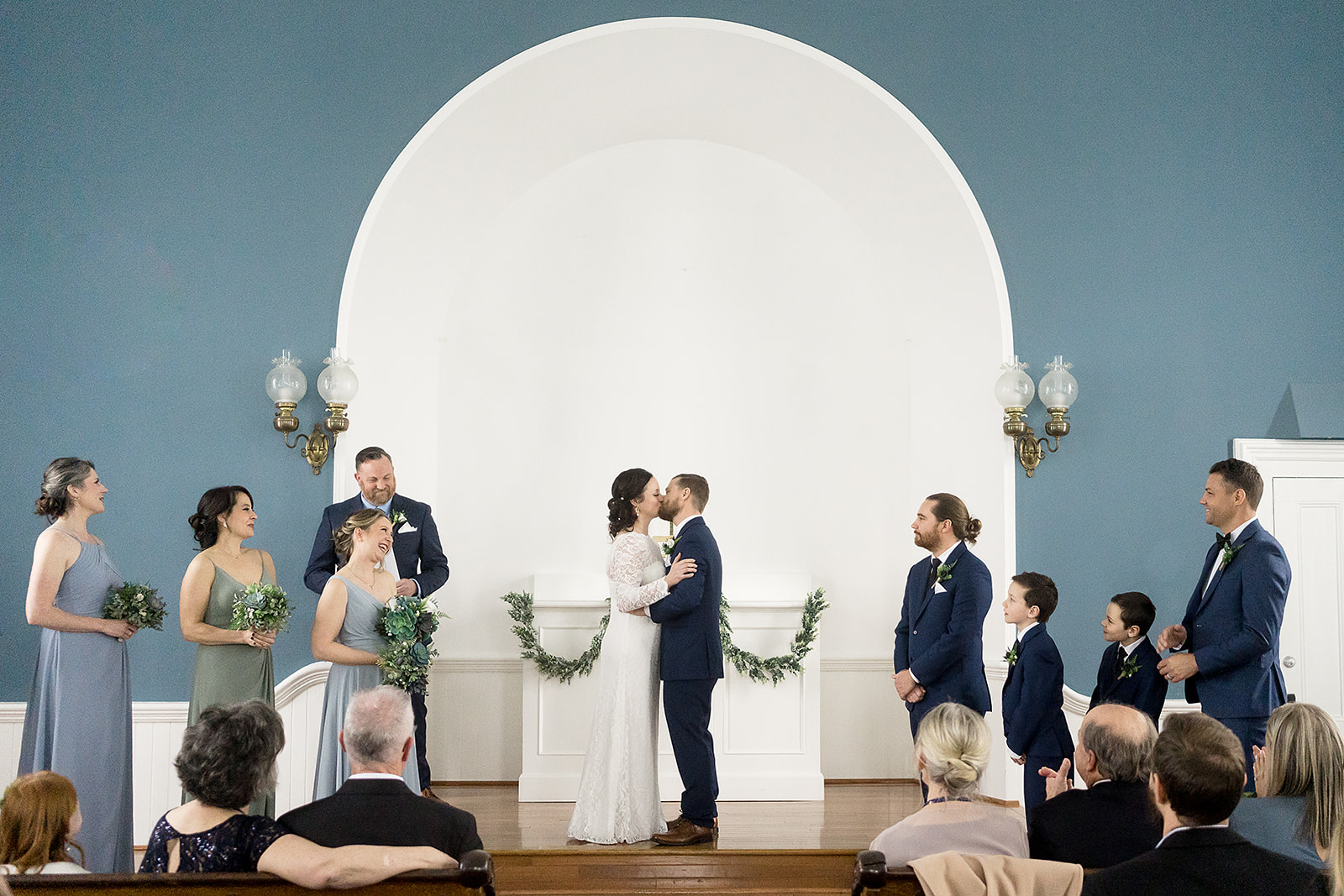 first kiss at port gamble wedding ceremony