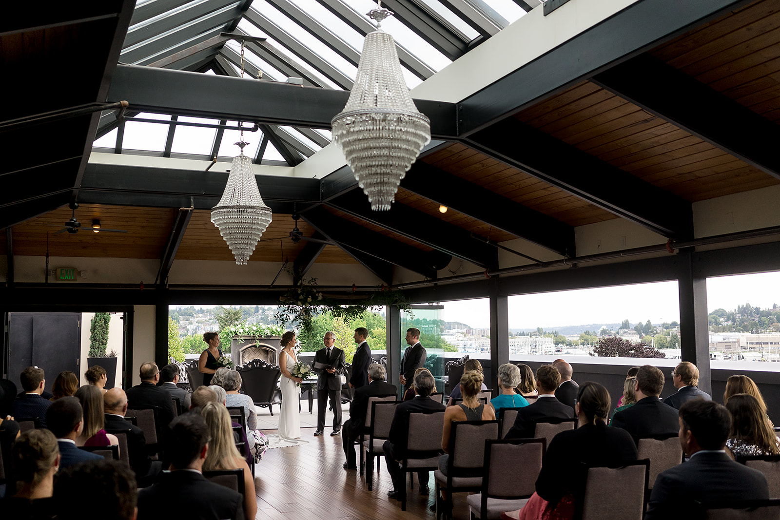 wedding ceremony at Hotel Ballard Olympic Rooftop Pavilion Wedding