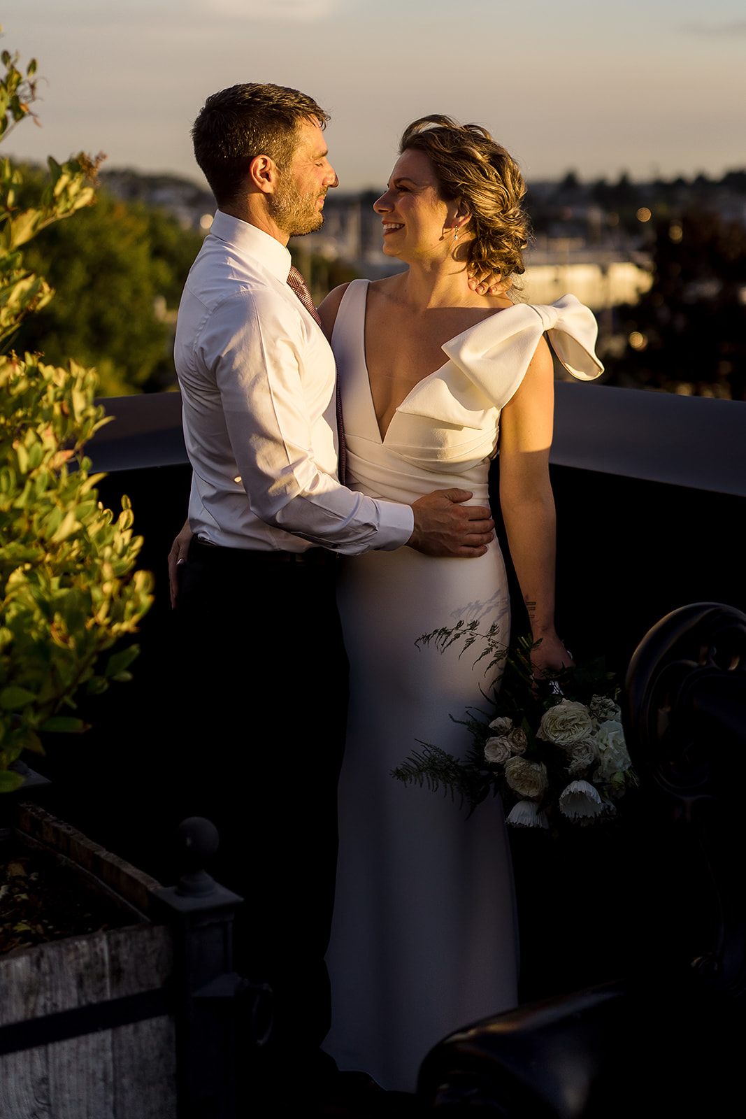 sunset wedding portraits at Olympic Rooftop Pavilion Wedding