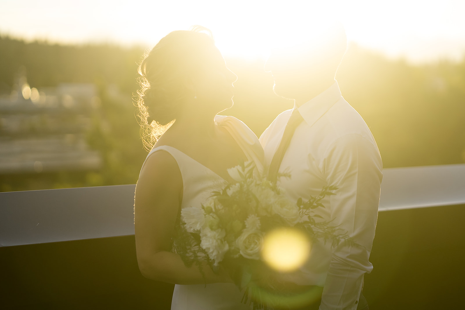 sunset wedding portrait at Hotel Ballard Olympic Rooftop Pavilion Wedding 