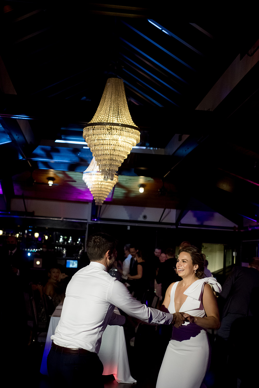 bride and groom dance at Olympic Rooftop Pavilion Wedding reception 