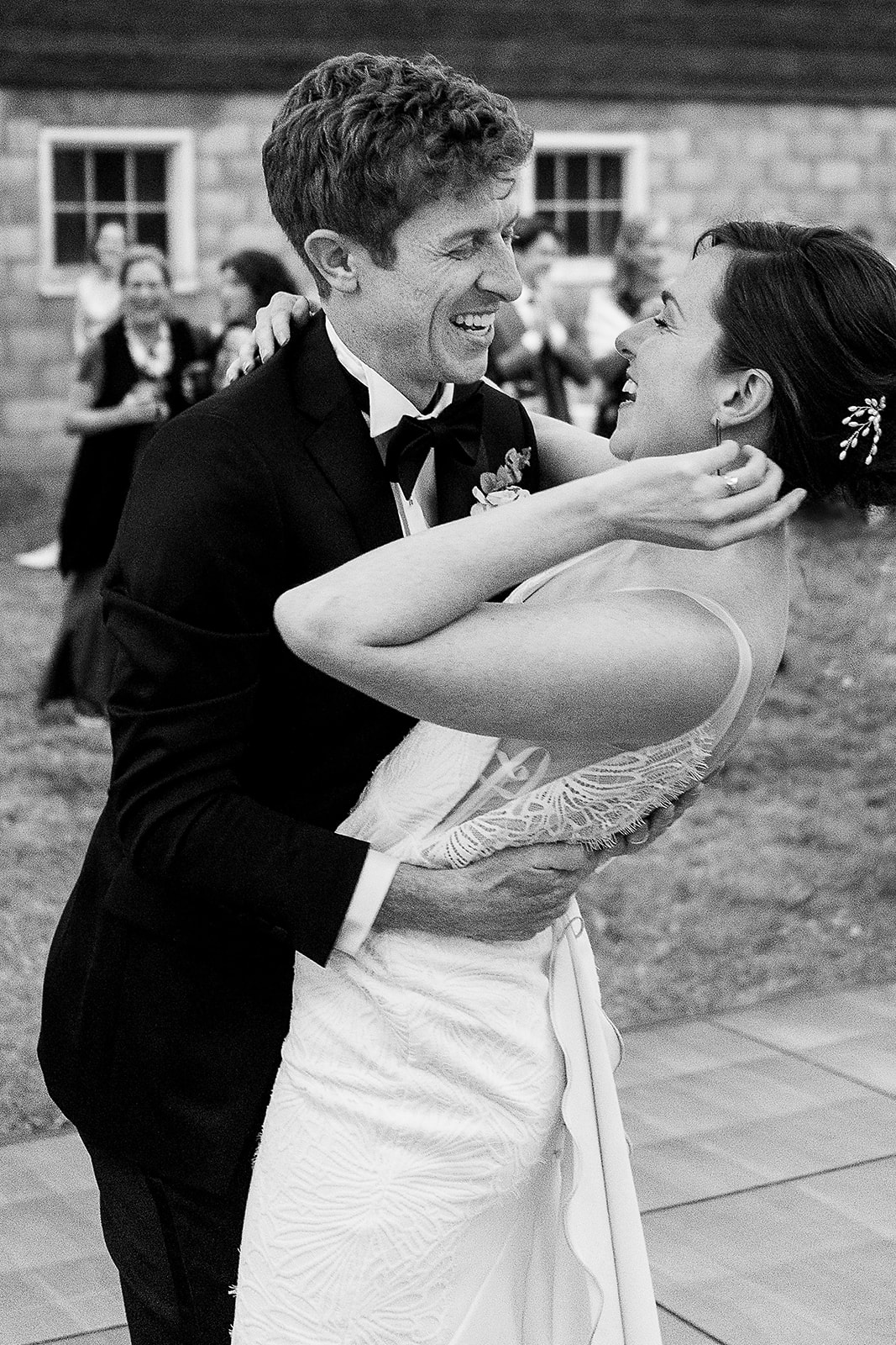 black and white photos of first dance Mazama Ranch House Wedding reception