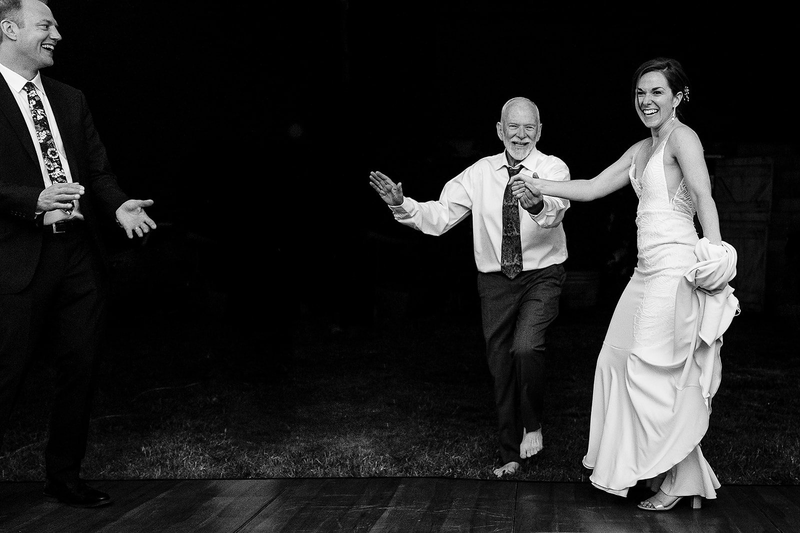 bride and father of the bride dance during Mazama Ranch House Wedding reception
