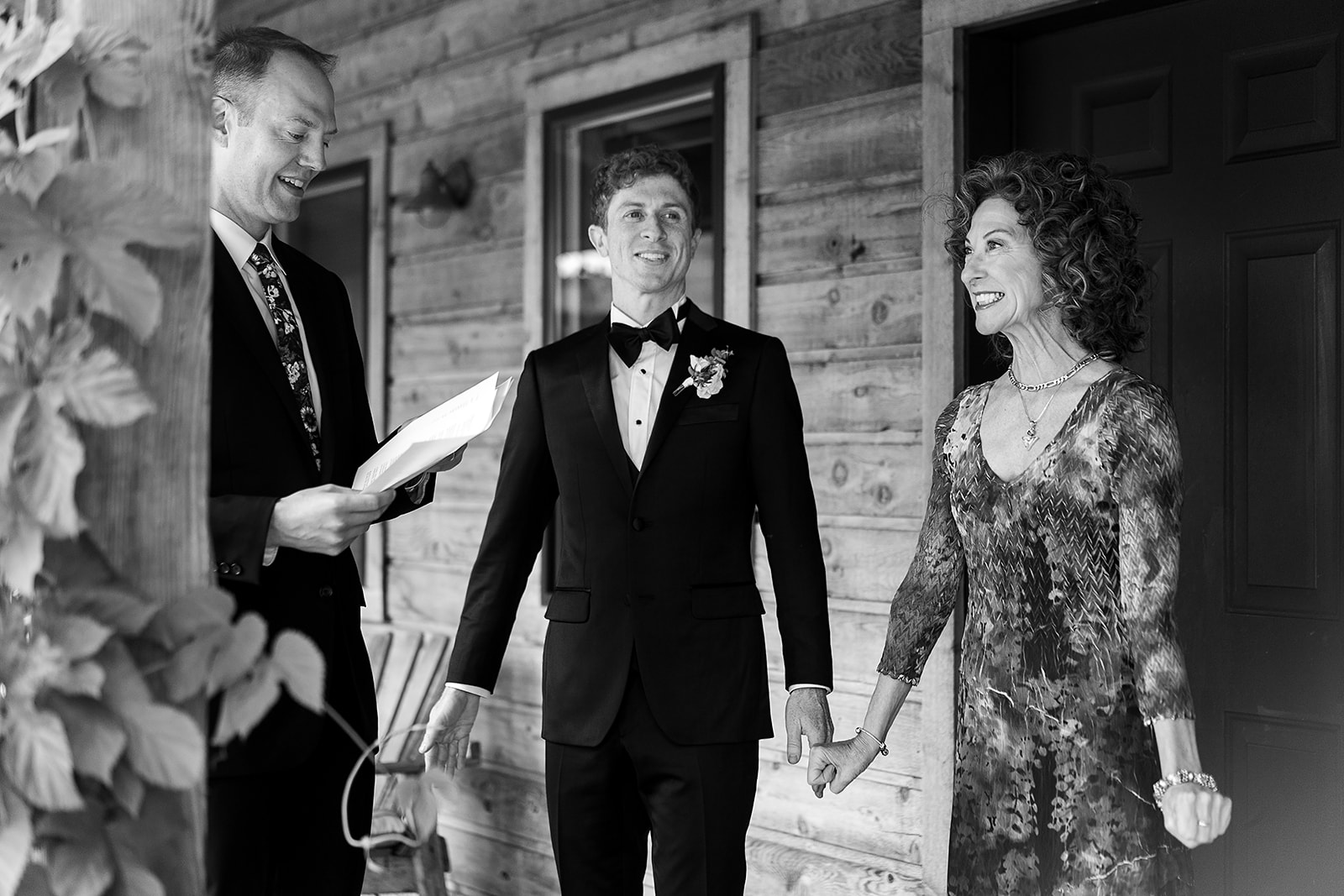 groom and mother of the groom share the same emotion before Mazama Ranch House Wedding ceremony