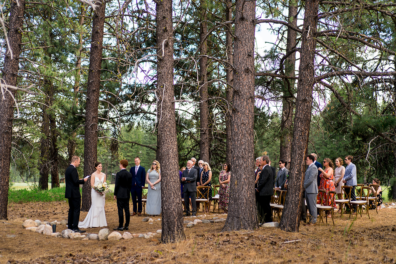 Mazama Ranch House Wedding forests ceremony location