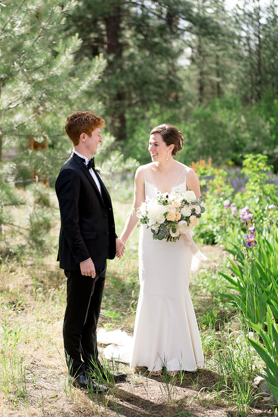 bride and groom light and airy wedding portrait at Mazama Ranch House Wedding 