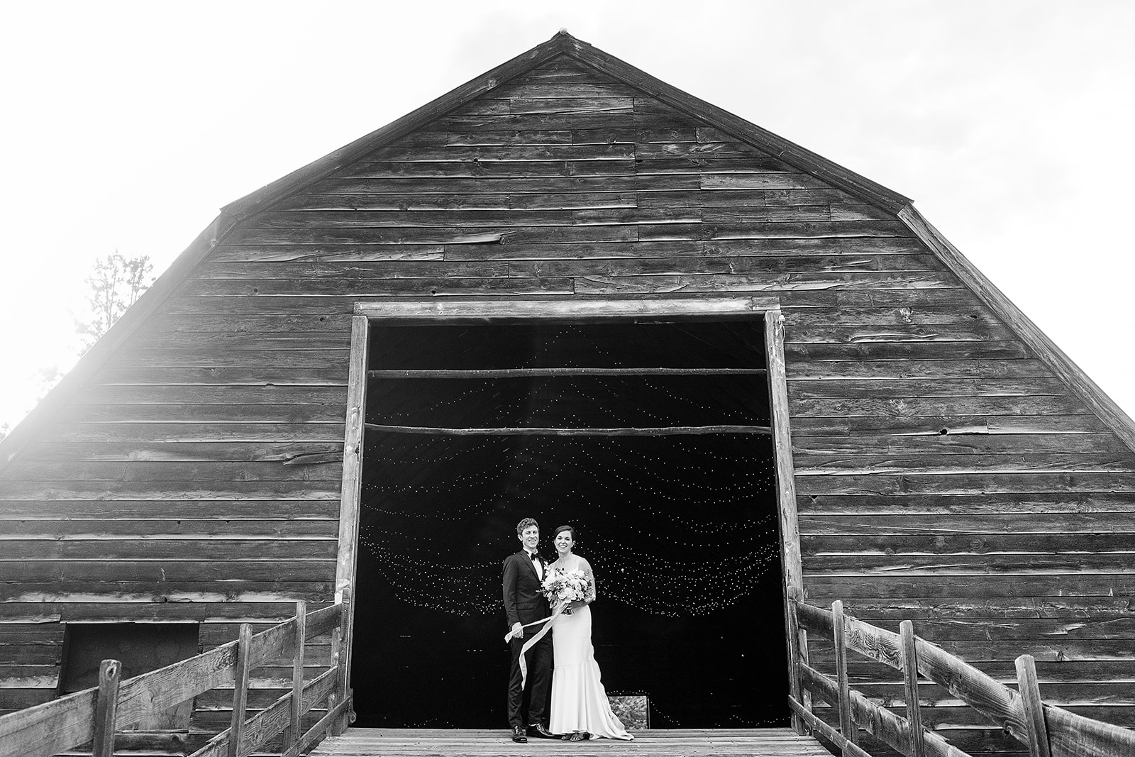 wedding portraits in barn at Mazama Ranch House