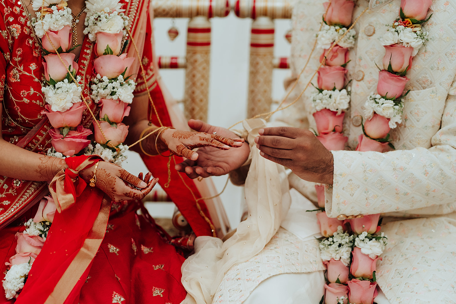 Orange county Indian wedding photography with traditional rituals wedding flowers exchange rings