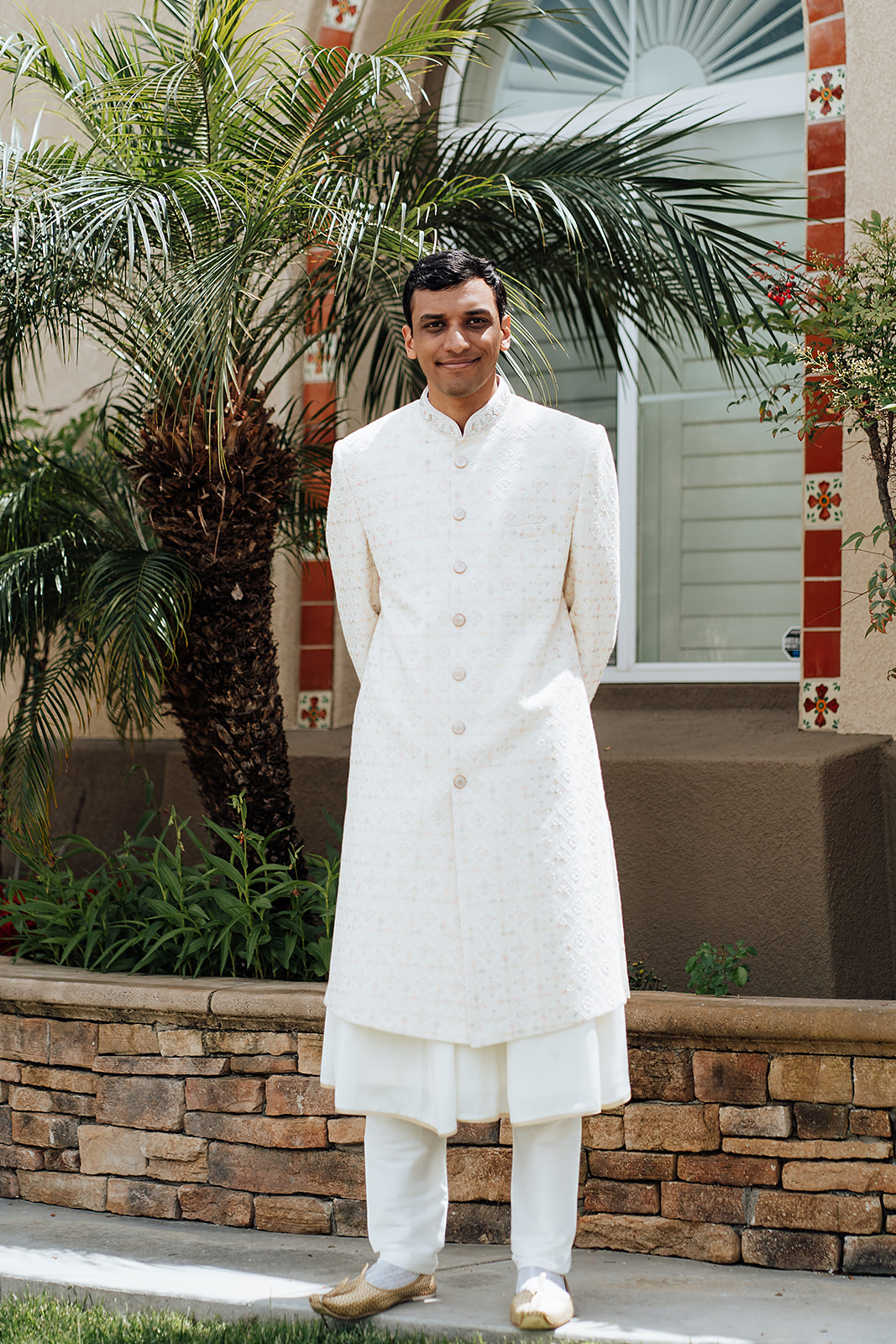 Indian wedding groom dressed in trraditional sherwani in Orange County California