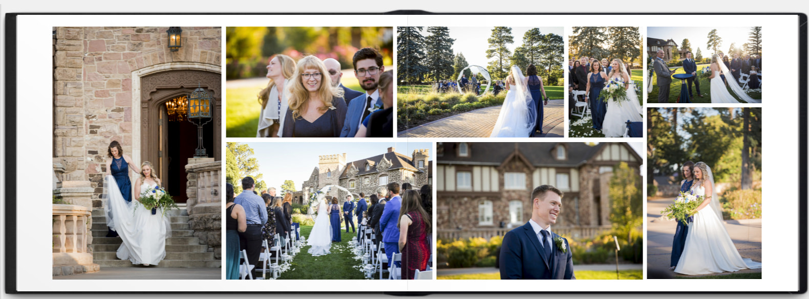 A preview of the inside spread of a wedding album featuring emotional moments from a wedding ceremony.