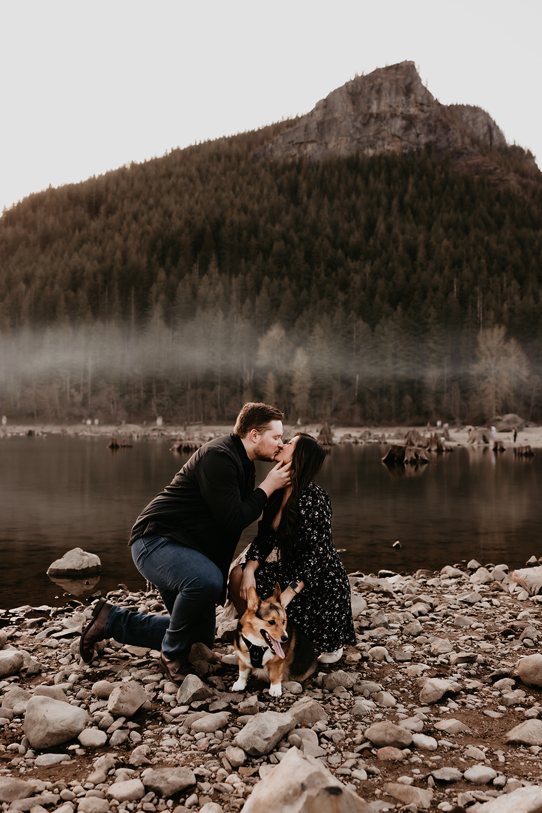 Sunset kiss during engagement session at Rattlesnake Lake