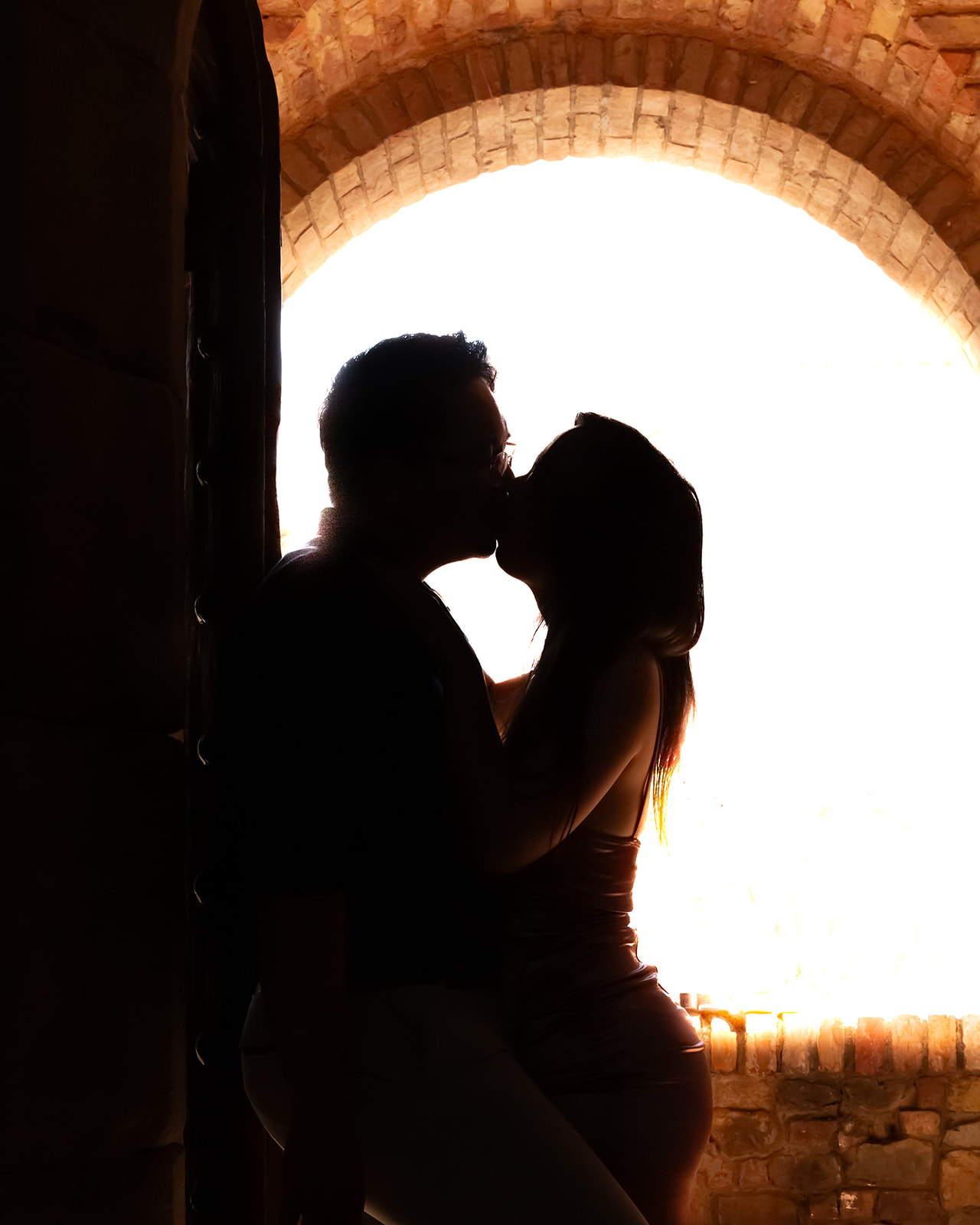 silhouetted couple at napa valley castle winery