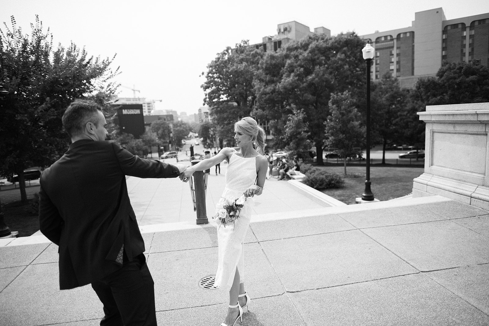 bride and groom at Wisconsin State Capitol in Madison