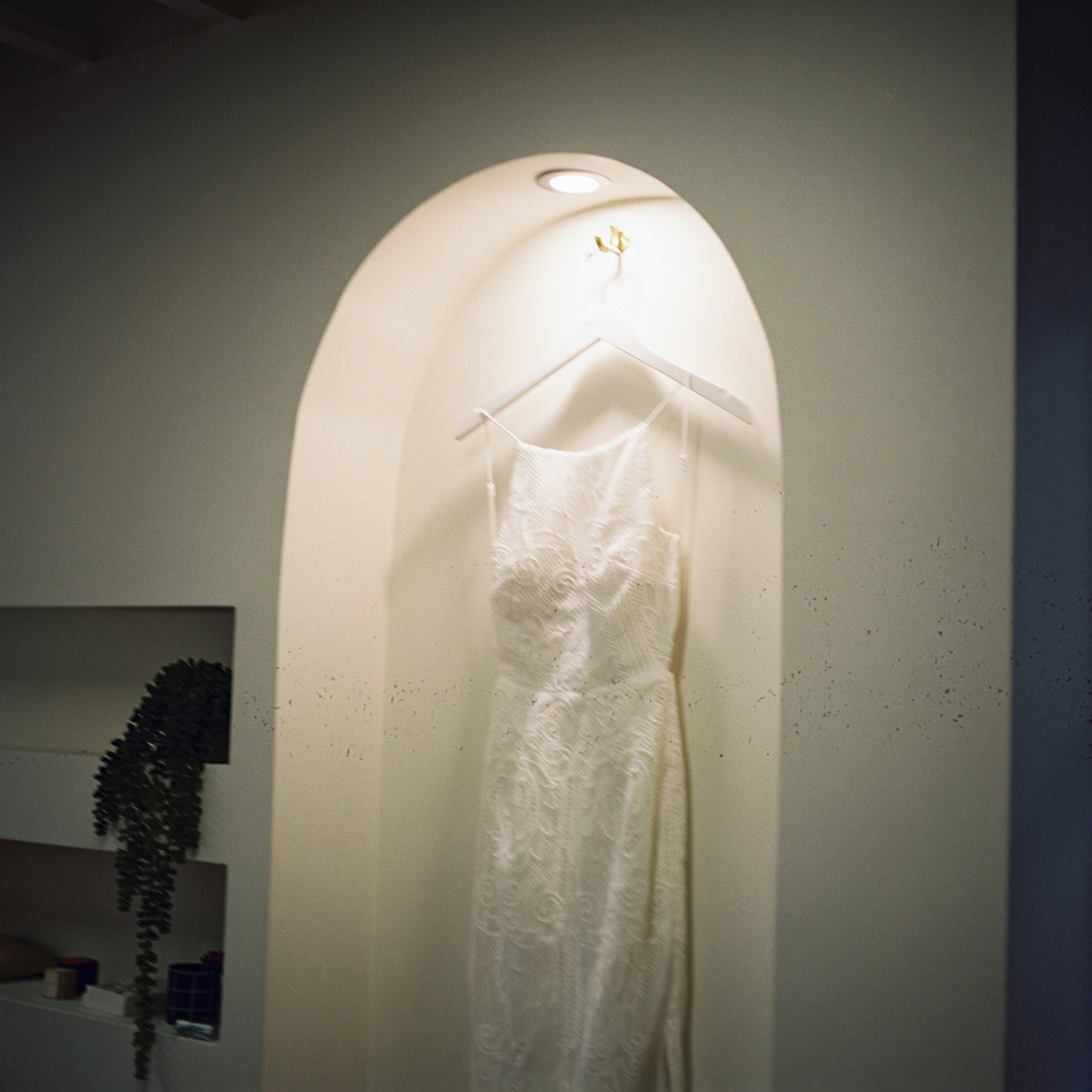 Wedding dress hanging at The Tinsmith