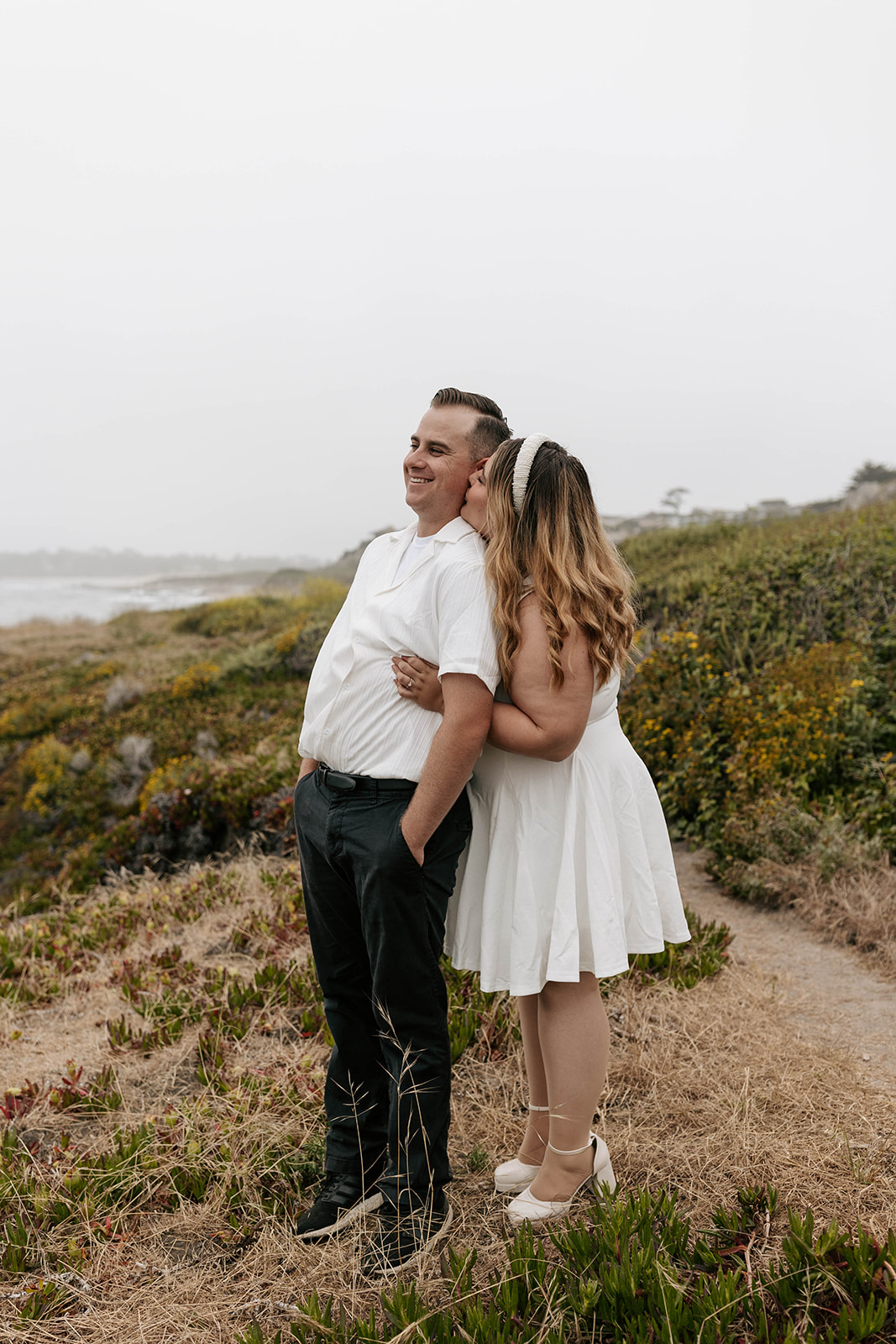 carmel by the sea carmel beach california engagement with dog photoshoot outfit ideas southern california photographer
