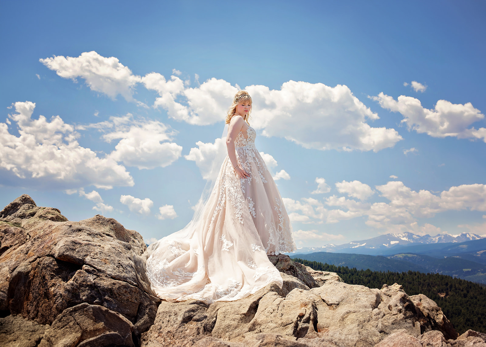 Epic wedding photo at Lost Gulch Overlook in Boulder, CO