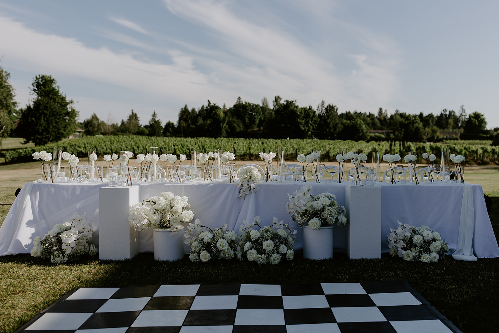 black and white checkered dance floor wedding
