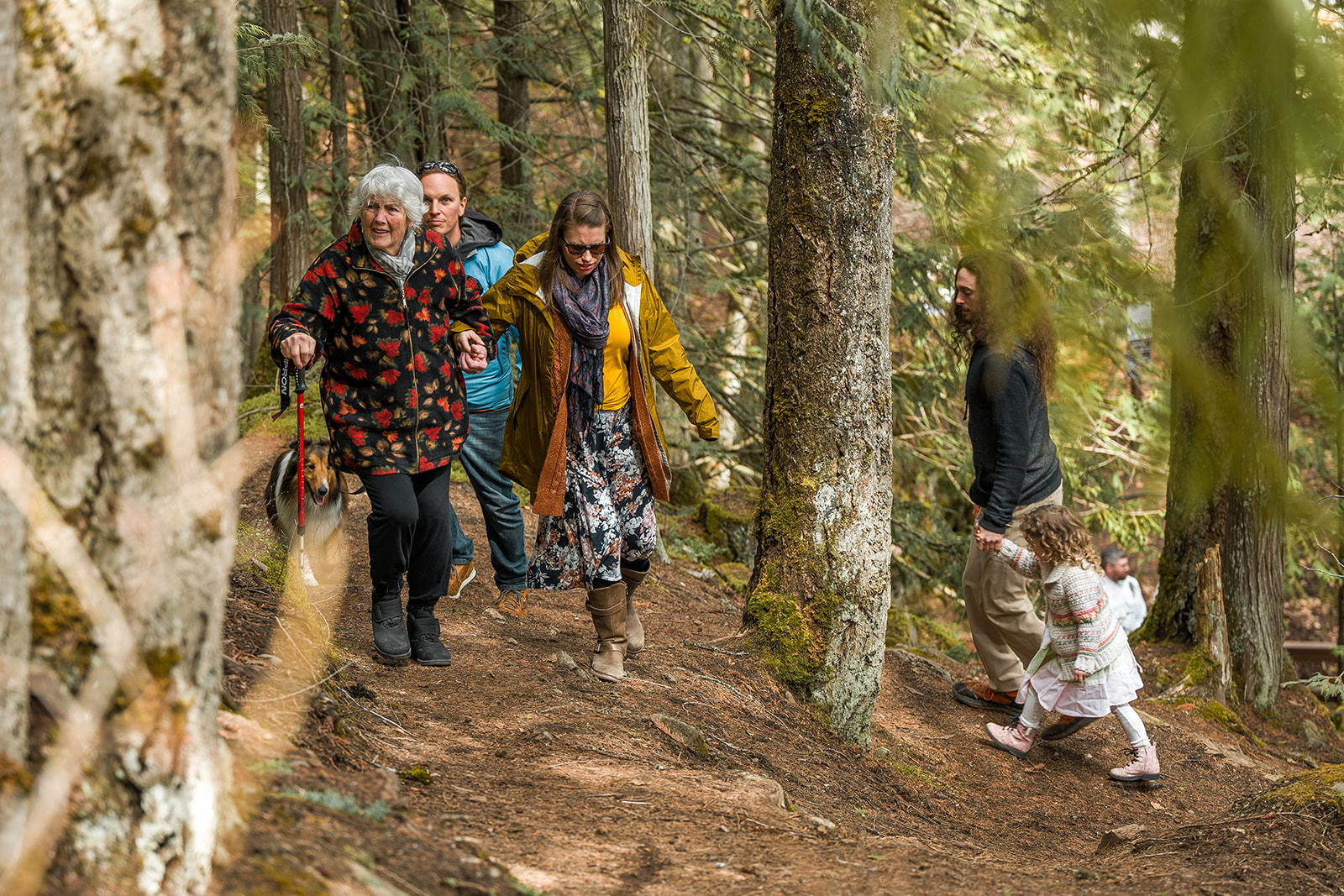 Grandma makes her way up the forest path