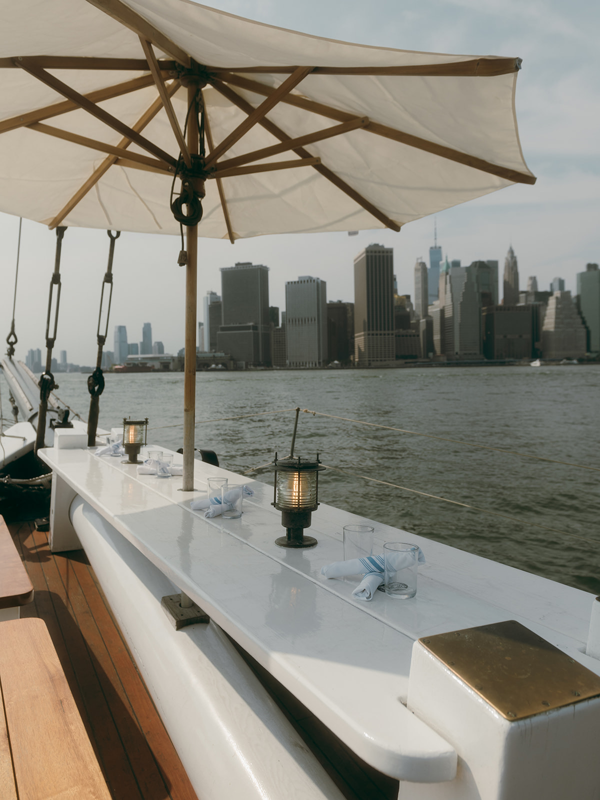 Waterfront wedding with Manhattan skyline views at Pilot Brooklyn by Taylor English