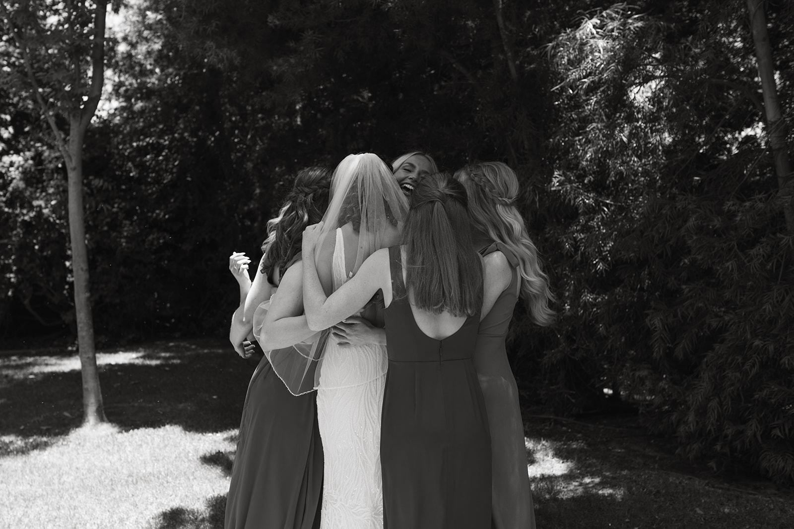 griffith house anaheim california socal orange county wedding bride first look bridesmaids black and white emotional