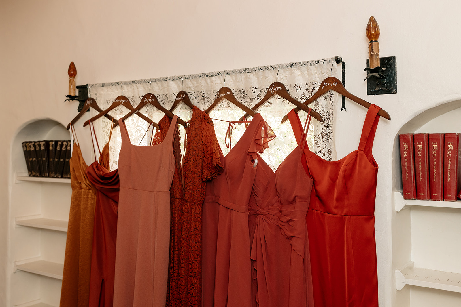 griffith house anaheim california socal orange county wedding red mismatched bridesmaid dresses getting ready pics