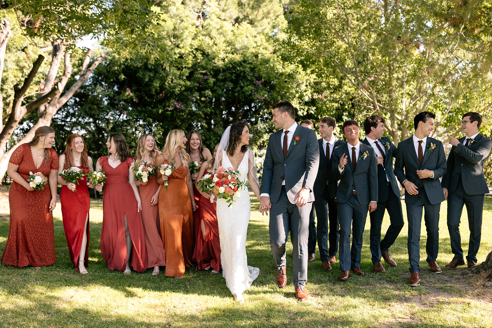 griffith house anaheim california socal orange county wedding bridesmaids groomsmen pictures rmismatched dresses
