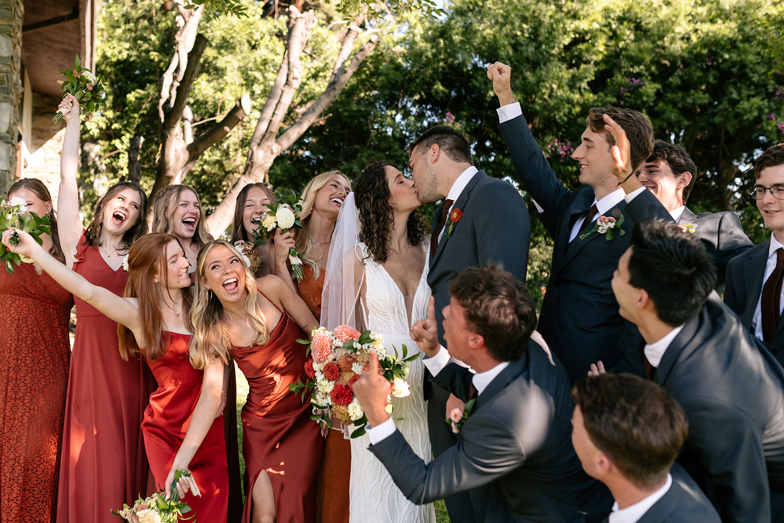 griffith house anaheim california socal orange county wedding bridesmaids groomsmen pictures rmismatched dresses