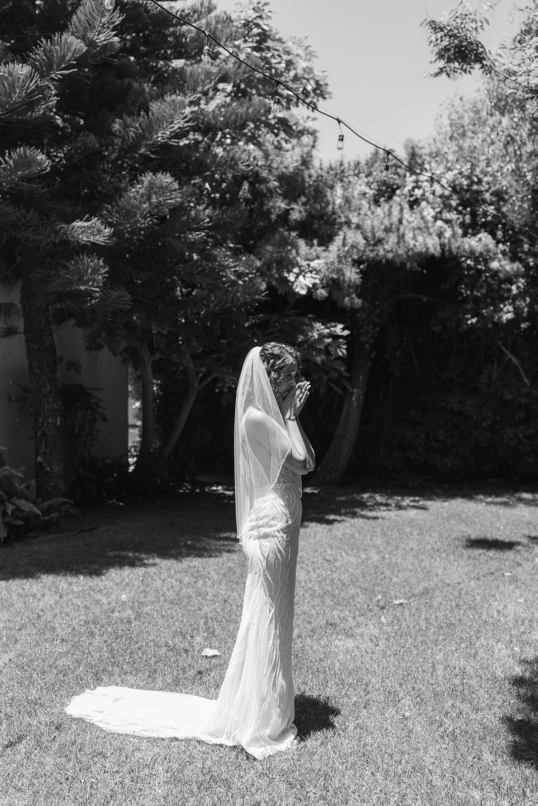 griffith house anaheim california socal orange county wedding bride first look bridesmaids black and white emotional