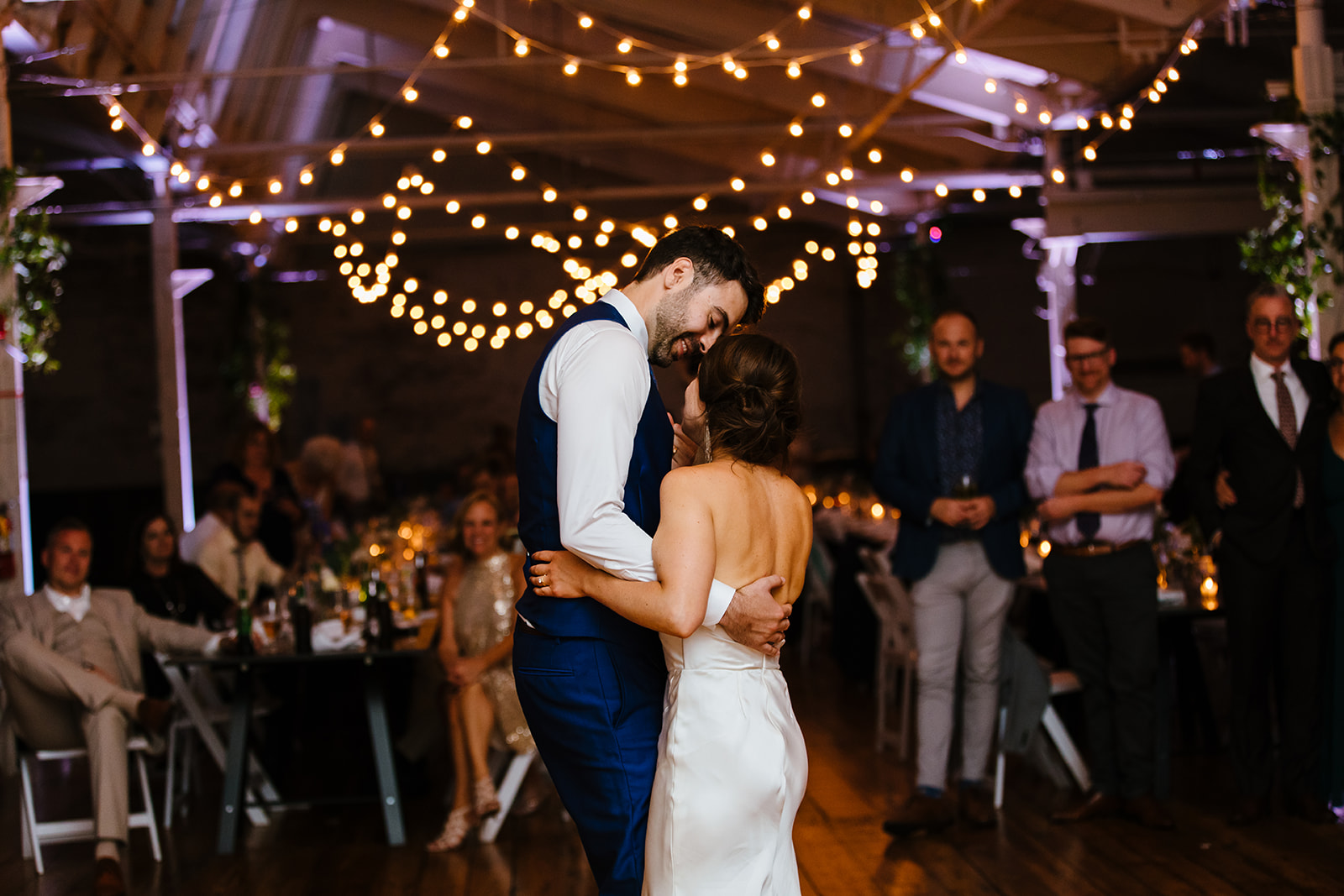Bride and groom have a first dance during their Greylock Works wedding