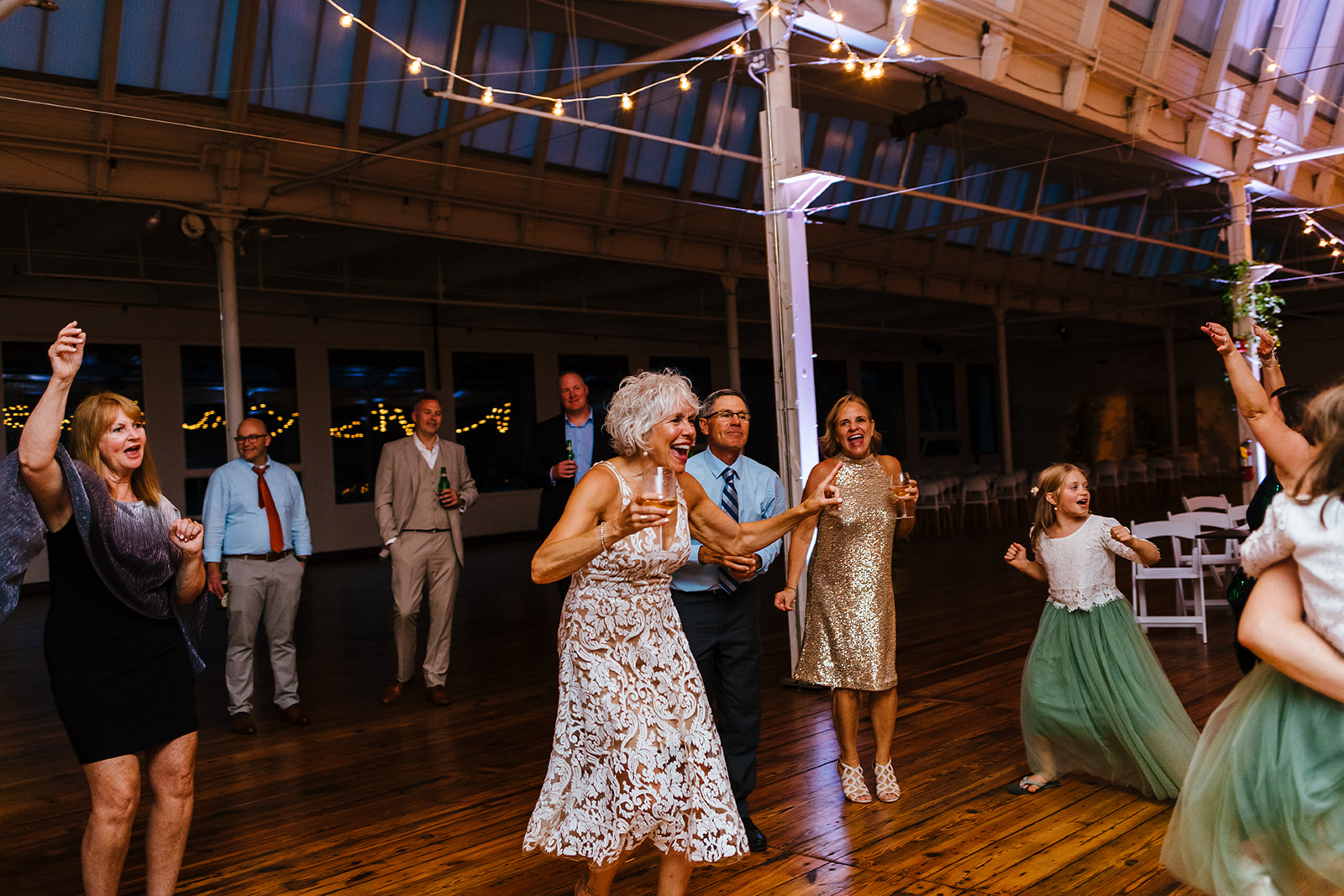 Guests dance and party at the Greylock Works wedding in the Berkshires.
