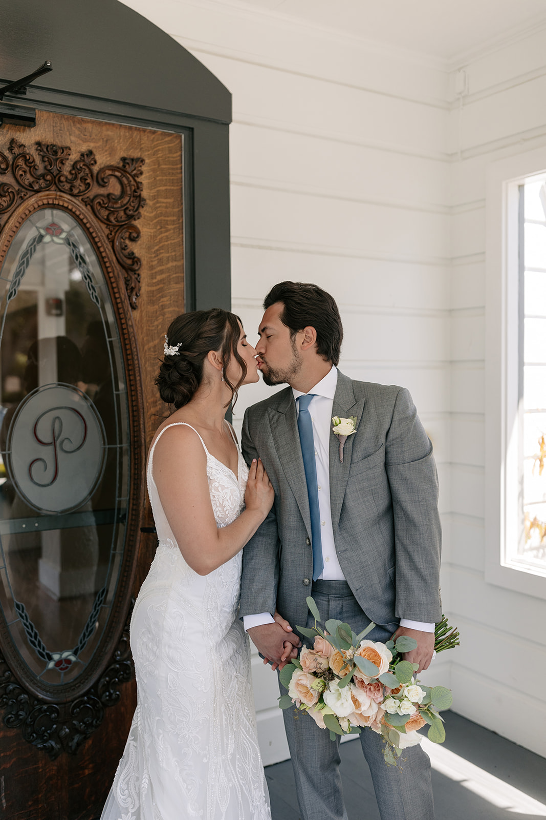 the perry house wedding monterey california fun first look pictures bride and groom pose ideas sheath wedding dress idea