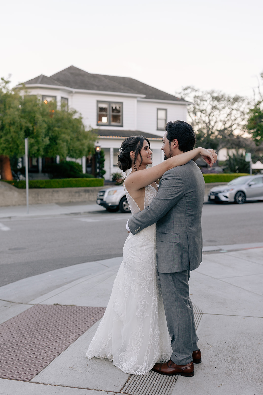 the perry house wedding monterey california bridal portraits first look romantic pictures poses ideas gray wedding suit