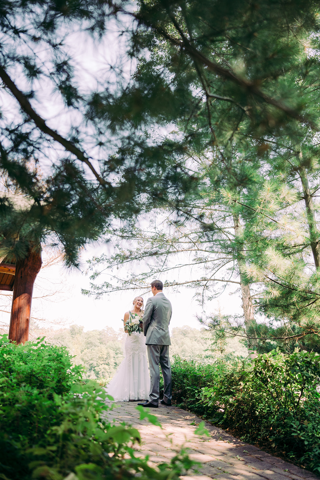 Bride and Groom first look at their Crosslake destination wedding