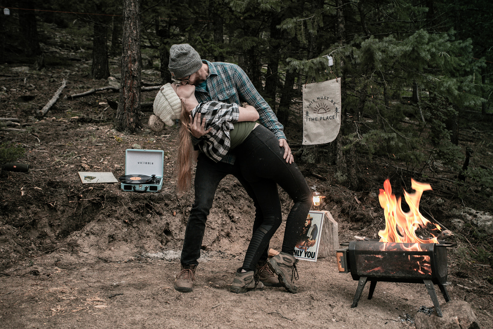 Dancing in the woods with an old fashioned record playing is so romantic