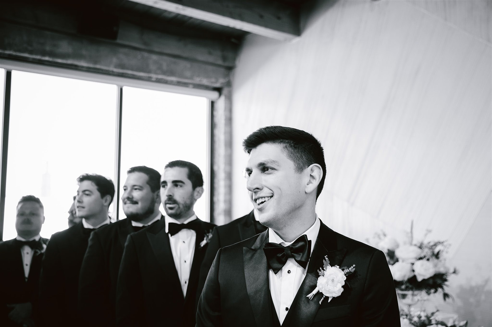 Groom's heartwarming reaction as he sees his bride walking down the aisle in a touching moment at Walden Chicago.