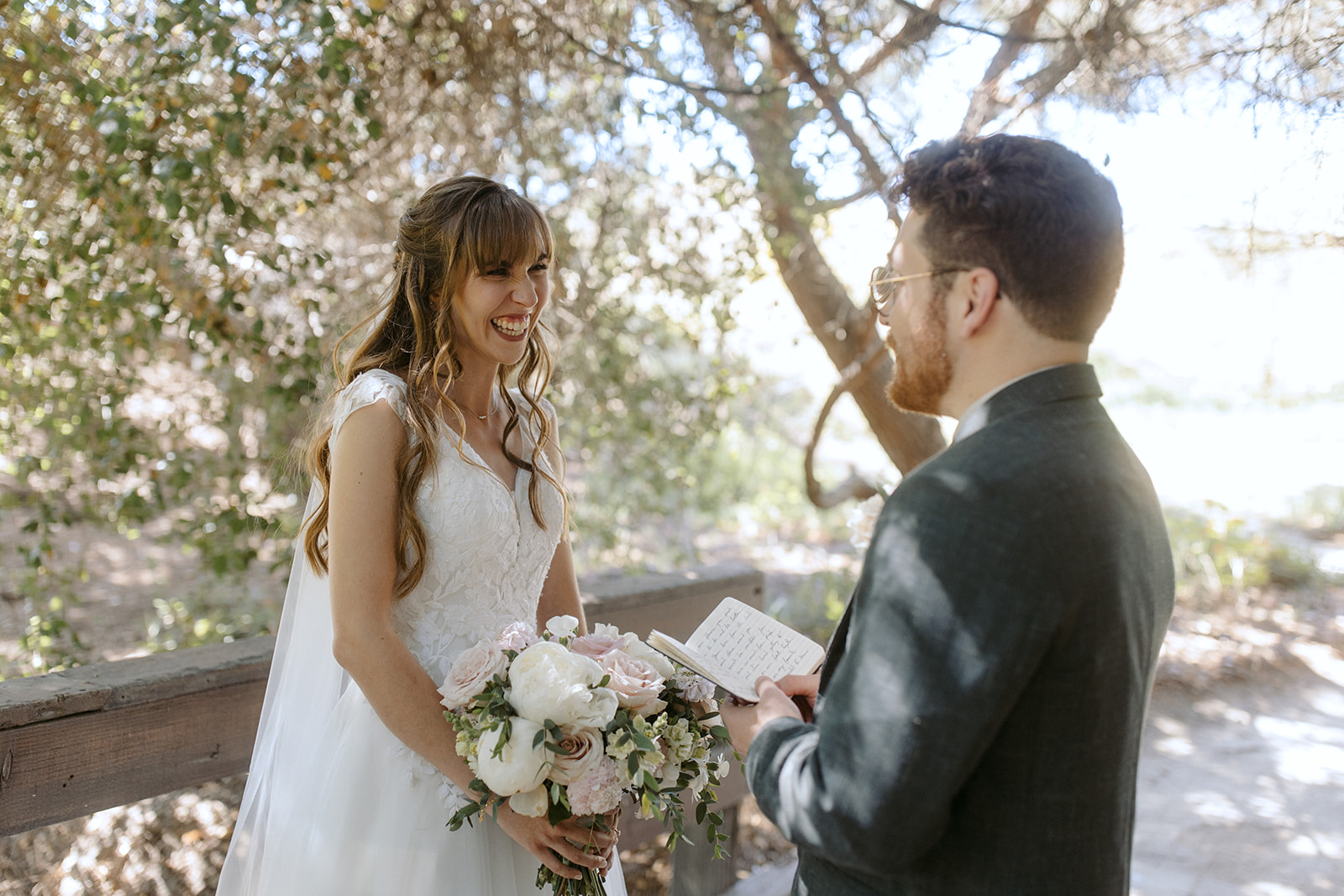 Bride has first look with groom at La Arboleda in California