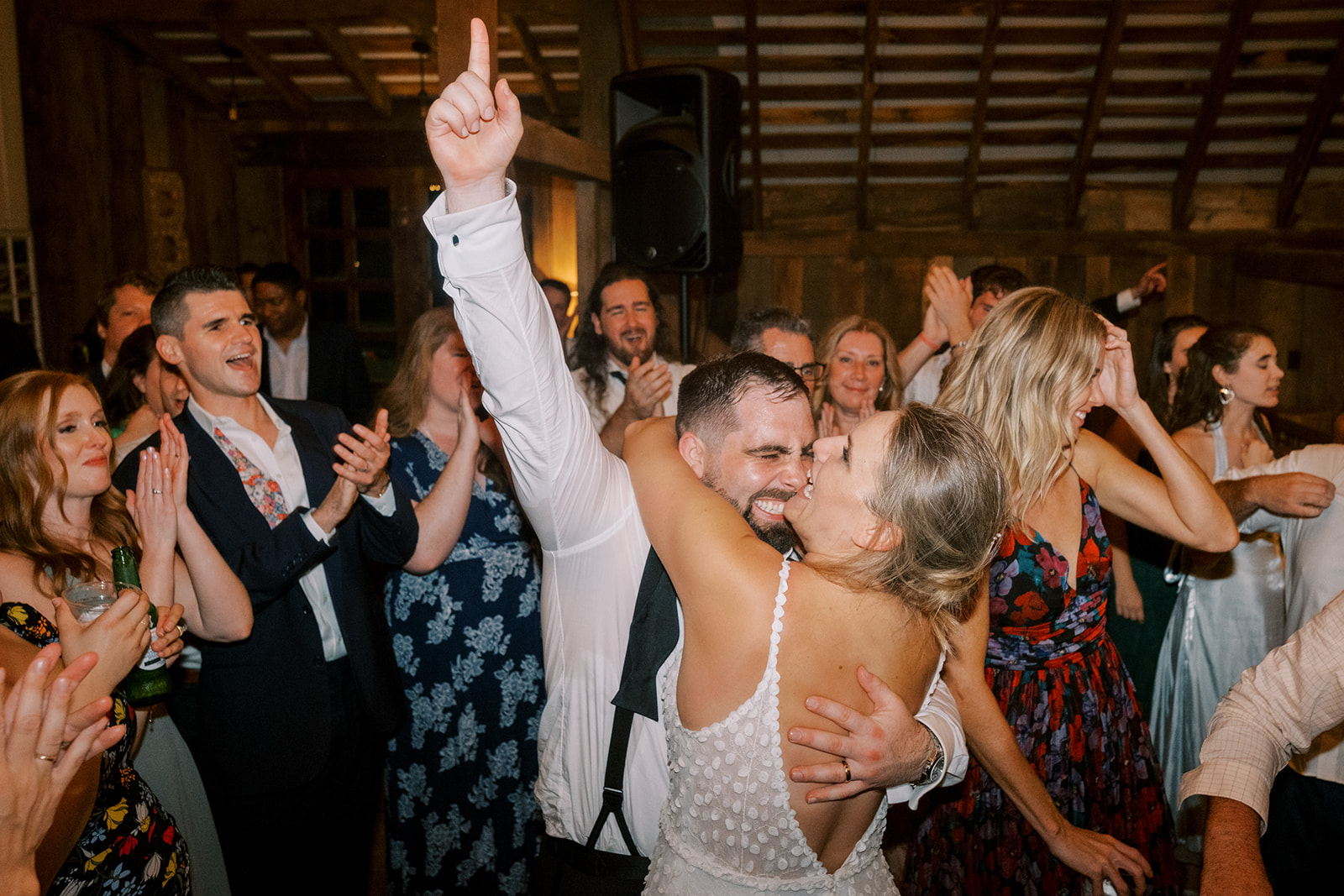 Bride and groom celebrate during final dance of the night at Virginia barn reception