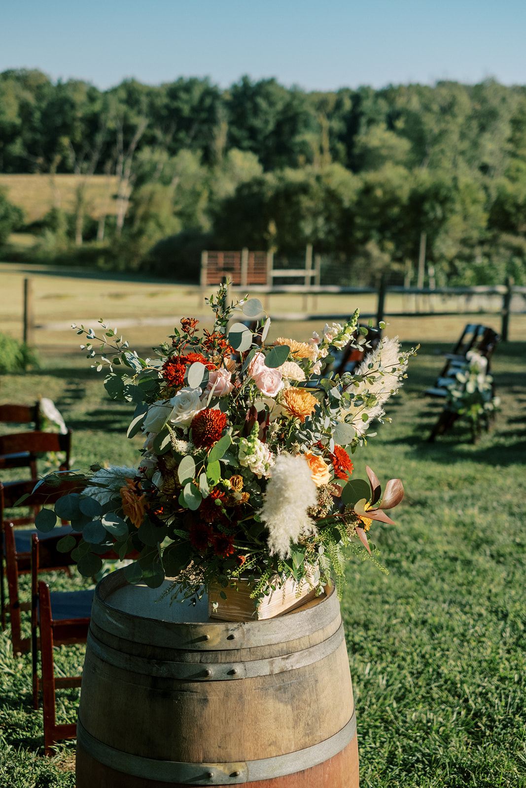 Ceremony flower details at Virginia barn wedding