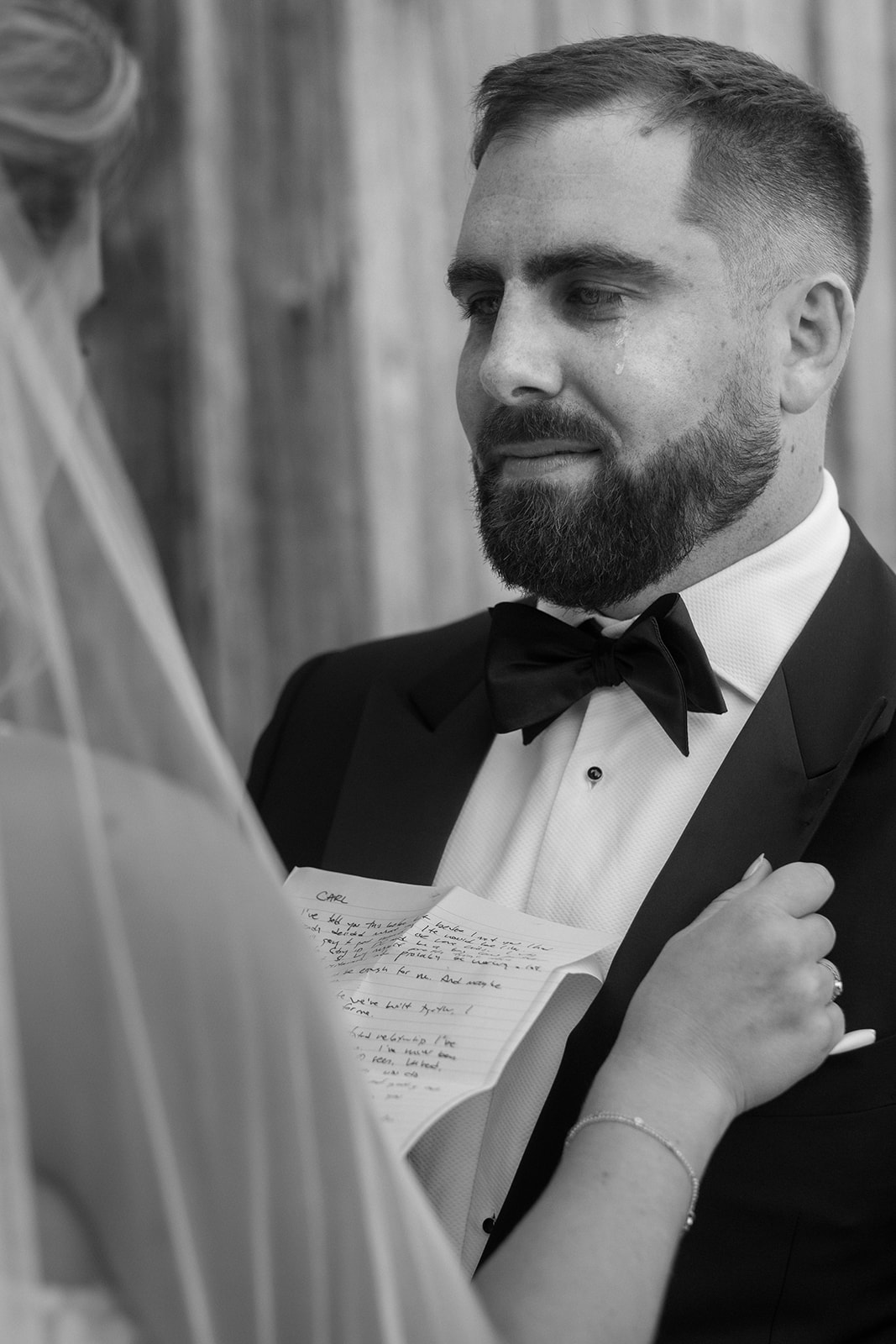 Groom cries while his bride reads private vows at Virginia barn wedding
