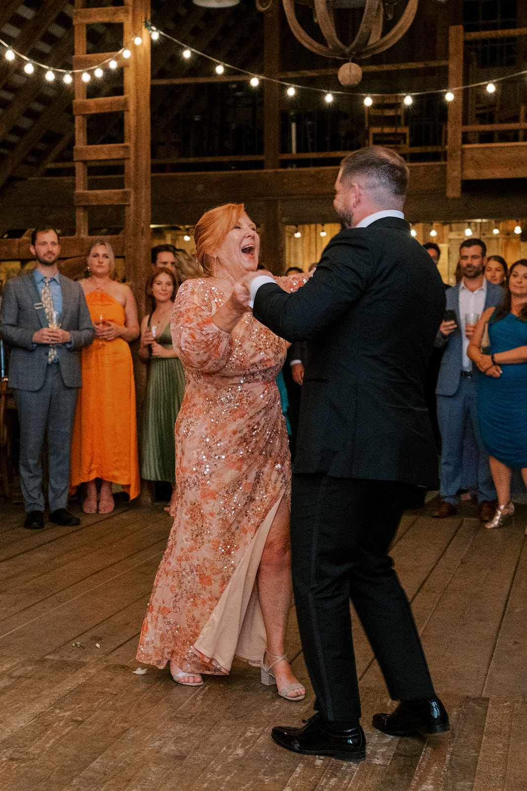Mother son dance at Virginia barn wedding reception