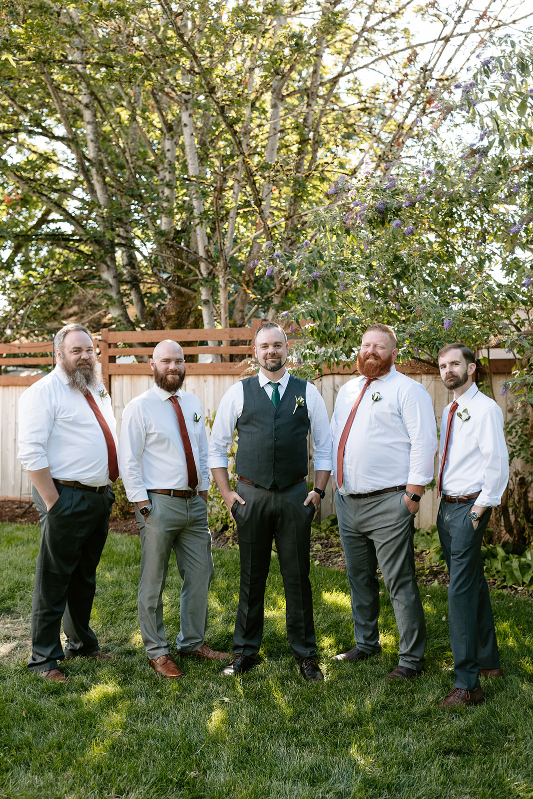 copper gables barn wedding roy washington state bridesamids mismatching dresses dark green groomsmen pictures
